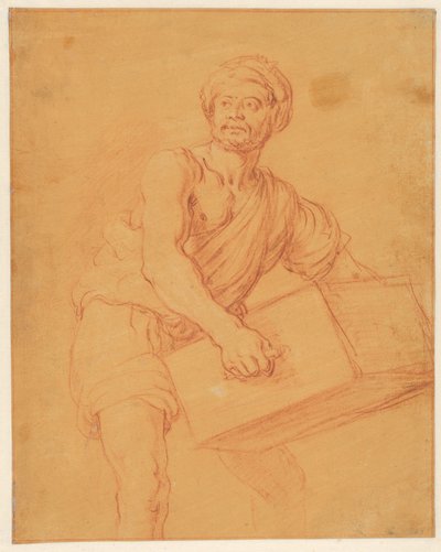Studie eines bärtigen und turbantragenden Mannes, der eine Truhe trägt von Pieter Lastman