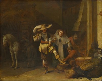Ein Mann und eine Frau in einem Stallhof, 1630er Jahre von Pieter Quast