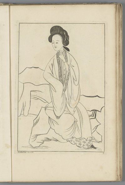 Chinesische Frau mit ihrer rechten Hand im Ärmel ihres Kimonos von Pieter Schenk (II) (possibly)