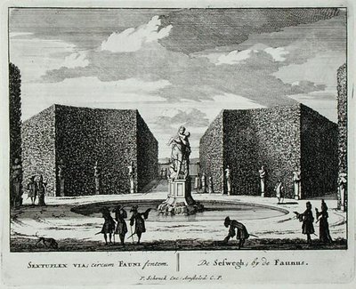 Sechseckige Hecke bei einem Faunbrunnen, aus 