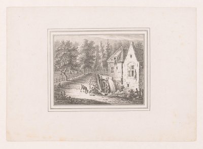 Landschaft mit Wassermühle und einer grasenden Ziege an einem Seil von Pieter de Goeje