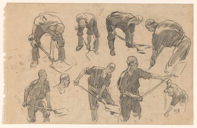 Studienblatt mit Skizzen eines grabenden Arbeiters von Pieter de Josselin