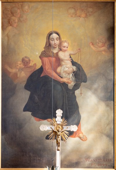 Innenansicht, Gemälde "Unsere Liebe Frau mit Kind mit Rosenkranz", Altarbild am Hauptaltar von Pierre Van Hanselaere von Pieter van Hanselaere
