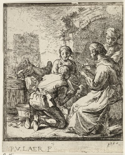 Vier Figuren bei einem verfallenen Gebäude von Pieter van Laer