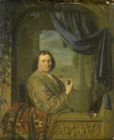 Porträt eines Mannes mit einer Uhr von Pieter van Slingelandt