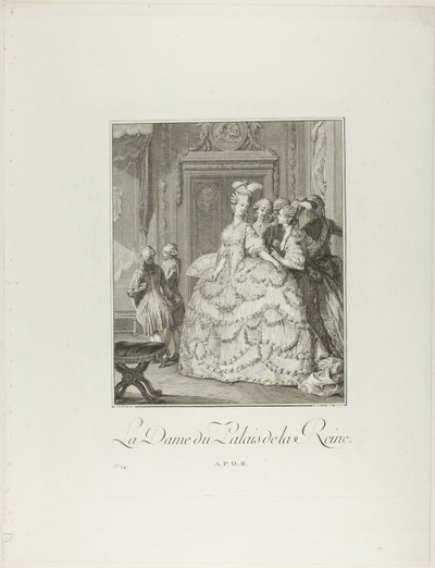 Die Hofdame der Königin, aus Monument du Costume Physique et Moral de la fin du Dix-huitième siècle von Pietro Antonio Martini