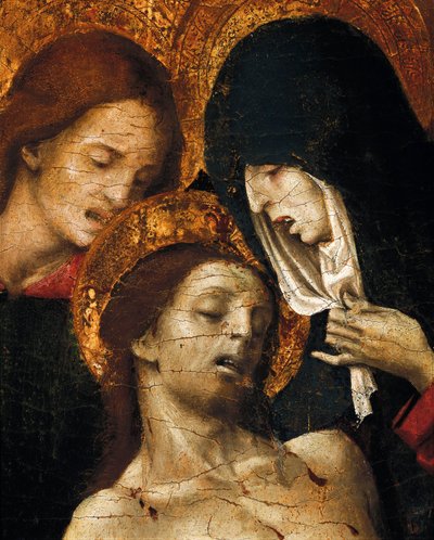Kreuzabnahme (Deposizione), Detail von Johannes, der Jungfrau Maria und Christus, frühes 16. Jahrhundert von Pietro Cavaro