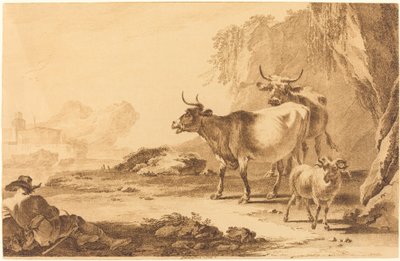 Landschaft mit Vieh, einer Ziege und einem ruhenden Hirten von Pietro Giacomo Palmieri