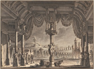Bühnenbild eines antiken römischen Lagers bei Nacht (recto) von Pietro Gonzaga