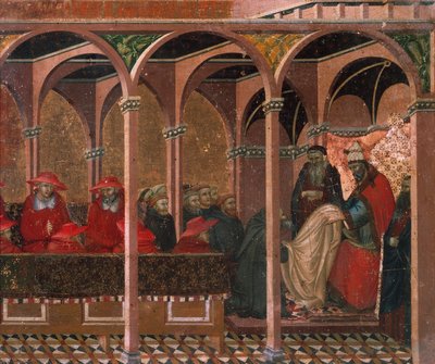 Honorius III. genehmigt die Karmelitenregel (Detail) von Pietro Lorenzetti