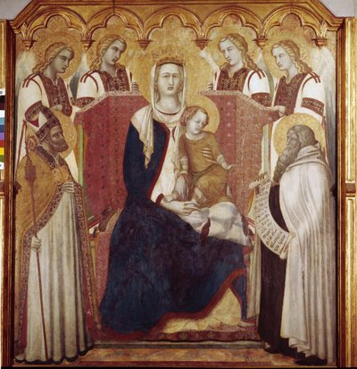 Jungfrau und Kind zwischen St. Nikolaus und St. Elija. Zentrales Panel, Altarbild von Karmel von Pietro Lorenzetti
