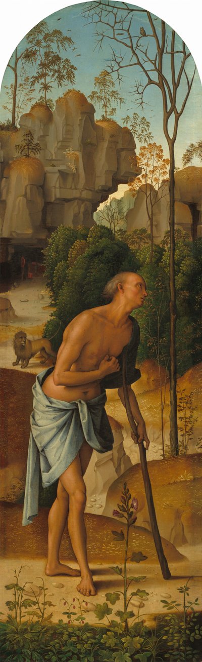 Die Kreuzigung mit der Jungfrau, dem Heiligen Johannes, dem Heiligen Hieronymus und der Heiligen Maria Magdalena [linkes Panel] von Pietro Perugino