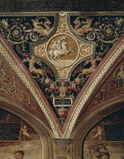 Krieger zu Pferd, Deckendekor. Gemälde von Perugino von Pietro Perugino