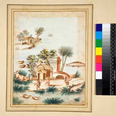 Flusslandschaft mit zwei Pygmäen auf einer Insel von Pietro Santi Bartoli