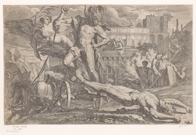 Achilles mit dem Leichnam von Hector hinter seinem Triumphwagen von Pietro Testa
