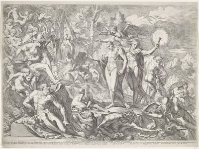 Junger Mann erreicht den Parnass entlang des Weges der Tugend von Pietro Testa