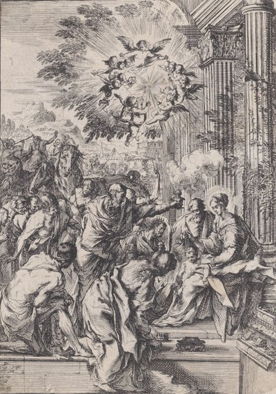 Die Anbetung der Könige vor einer architektonischen Kolonnade von Pietro Testa