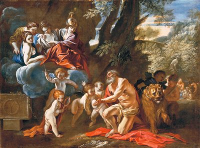 Die vier Kardinaltugenden erscheinen dem Heiligen Hieronymus von Pietro Testa