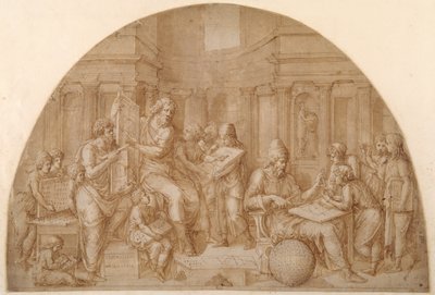 Entwurf für eine Lunette mit Mathematikern und ihren Schülern von Pirro Ligorio