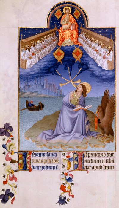 Heiliger Johannes auf Patmos. Miniatur in Die sehr reichen Stunden des Herzogs von Berry von Pol De Limburg (15. Jahrhundert). Chantilly, Musée Condé von Pol de Limbourg