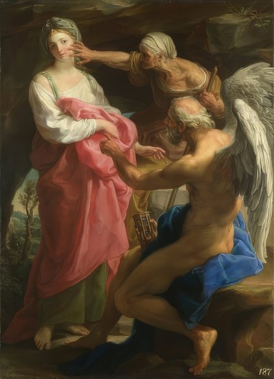 Die Zeit befiehlt dem Alter, die Schönheit zu zerstören von Pompeo Girolamo Batoni