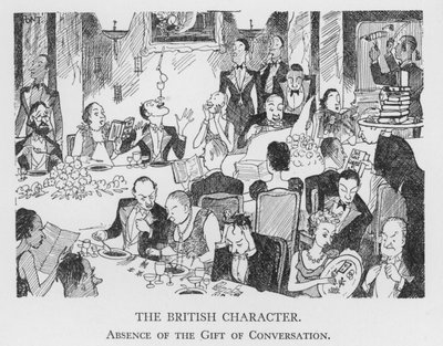 Der britische Charakter, Fehlen der Gabe der Konversation (Litho) von Pont