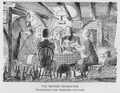 Der britische Charakter, Vorliebe für Wochenendhäuschen (Lithografie) von Pont