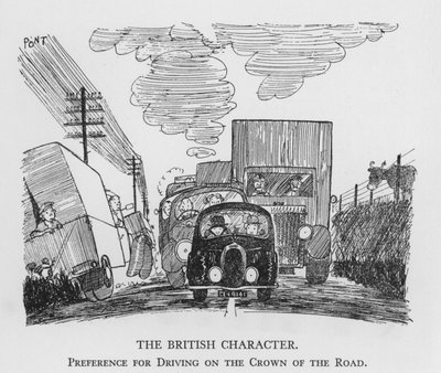 Der britische Charakter, Vorliebe für das Fahren auf der Straßenkrone von Pont