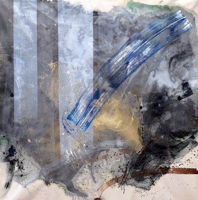 Dynamischer Blau-Goldener Fluss von Poonam Choudhary