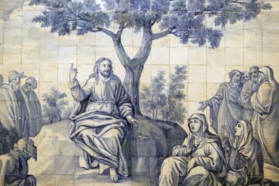 Kirche der Barmherzigkeit. Azulejos. Die Bergpredigt. Jesus. Evora. Portugal. von Portuguese School