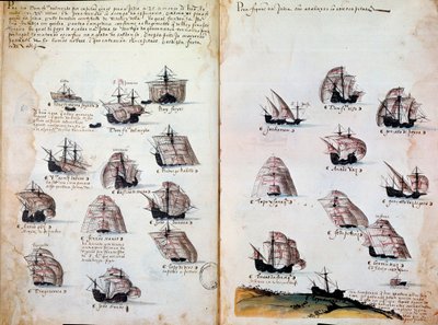 Kriegsschiffe. Erinnerungen an die Flotten von Portugal unter König Manuel I. (1469 - 1521). Manuskript von 1505. Paris. BN von Portuguese School