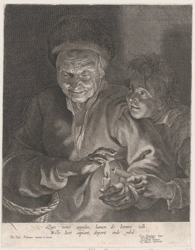 Alte Frau und ein Junge mit Kerzen von Possibly by Paulus Pontius.