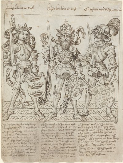 König Artus, Karl der Große und Gottfried von Bouillon von Primary Master of the Strassburg Chronicle