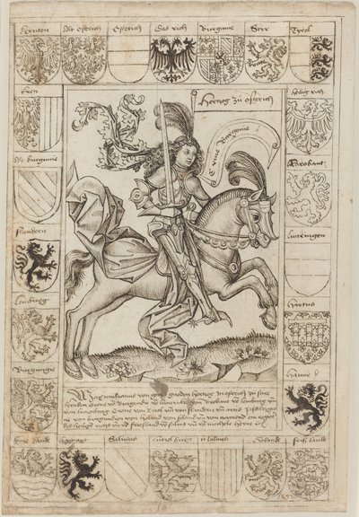 Maximilian, Herzog von Österreich, zu Pferd von Primary Master of the Strassburg Chronicle