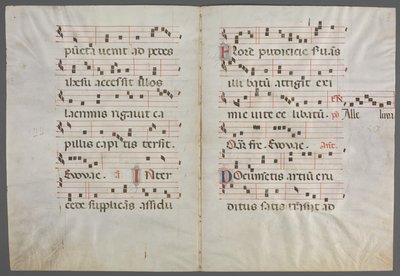 Bifolium aus einem Antiphonar: Musik von Primo Miniatore di San Domenico