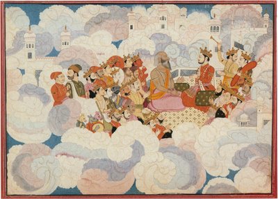 Indra berät sich mit seinem Lehrer in der Versammlung der Götter von Purkhu of Kangra
