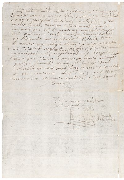 Brief in Französisch von Elizabeth I. von England an Heinrich von Navarra, später Heinrich IV. von Frankreich, ca. 1585 von Queen Elizabeth I of England and