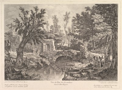 Ansicht der Lavandieres-Brücke am Bauernhaus, Mitte 18. Jahrhundert von Quentin Pierre Chedel