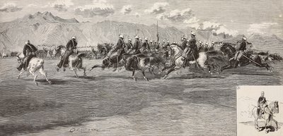 Kavallerieübungen am 17. September, mit Lanzenreiter rechts, Pordenone, Italien, Gravur von Cantagalli nach einer Zeichnung von Quinto Cenni, aus L