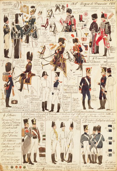 Uniformen der berittenen Jäger des Königreichs Frankreich, von Quinto Cenni, Farbtafel von Quinto Cenni