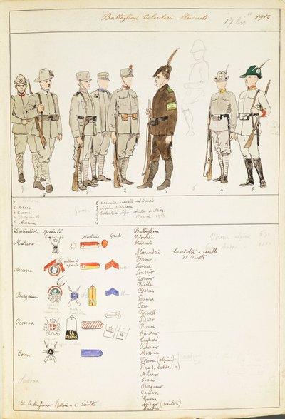 Uniformen der Freiwilligen Studentenbataillone des Königreichs Italien, Farbtafel von Quinto Cenni von Quinto Cenni