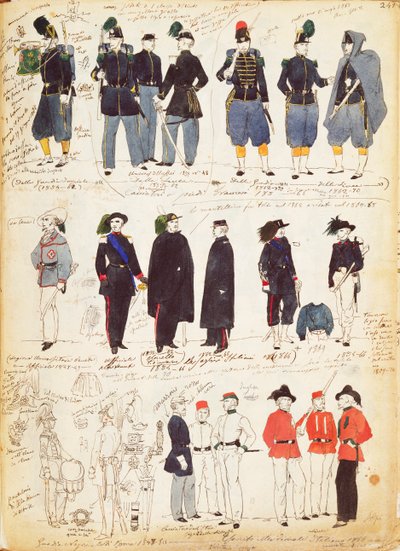 Verschiedene italienische Uniformen, die zwischen 1847 und 1870 gebräuchlich waren, von Quinto Cenni, Farbtafel von Quinto Cenni