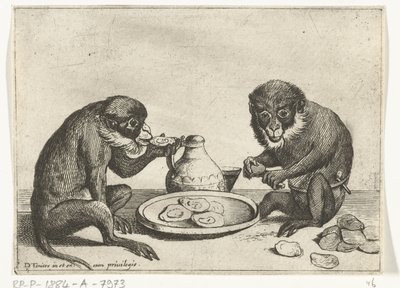 Zwei Affen essen Austern von Quirin Boel