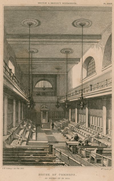 House of Commons, Westminster, London, wie 1835 eingerichtet von R. W. Billings