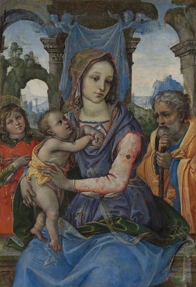 Madonna mit Kind und Heiligem Josef und einem Engel von Raffaellino del Garbo