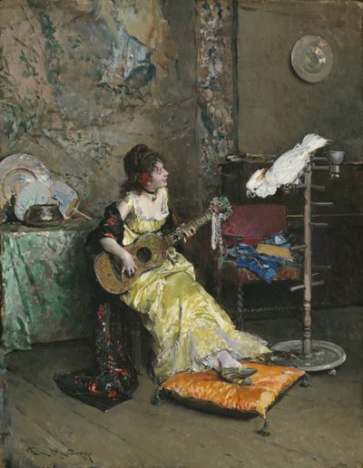 Frau mit einem Papagei von Raimundo de Madrazo y Garreta