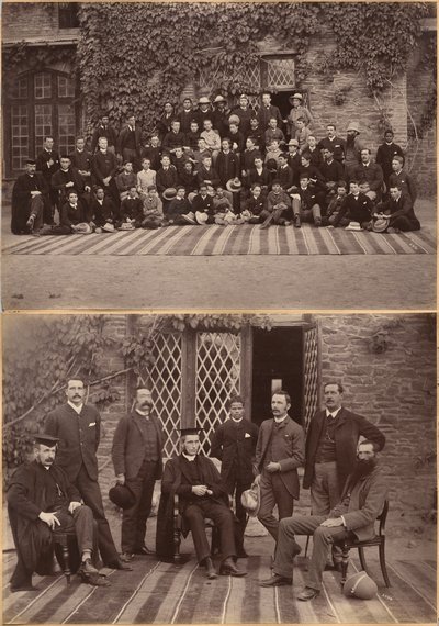 Schulleiter und Lehrer der Bishop Cotton School, Shimla (Vorderseite); Schüler der Mittelstufe und Mitarbeiter der Bishop Cotton School, Shimla (Rückseite) von Raja Deen Dayal