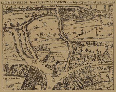 Leicester Fields, aus einer Vermessung von London in der Regierungszeit von Königin Elizabeth von Ralph Agas von Ralph Agas