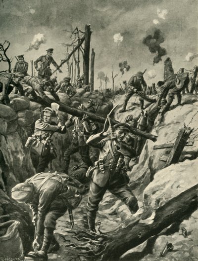 Britische Soldaten in einem deutschen Schützengraben, Westfront, Erster Weltkrieg, ca. 1915 von Ralph Cleaver