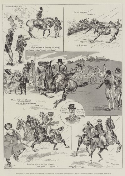Skizzen im House of Commons und Brigade der Guards Point-to-Point-Rennen, Bourton Estate, Buckingham, 26. März von Ralph Cleaver